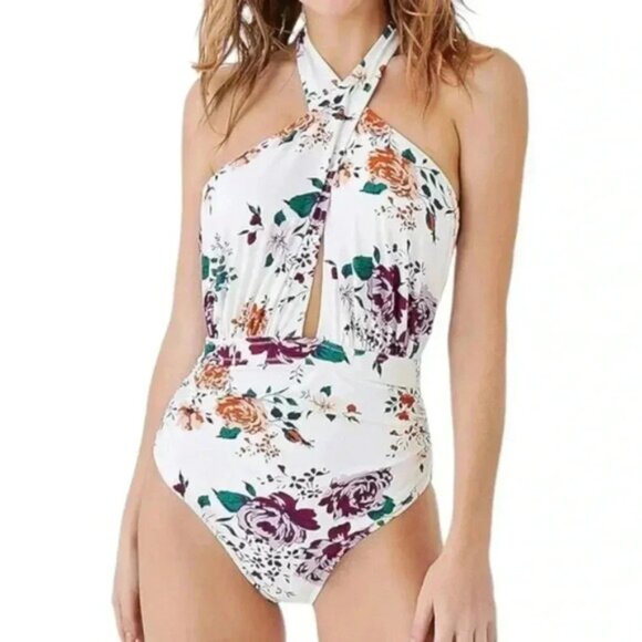 Cupshe Other - NWT CUPSHE Womens Floral Rose Garden Cross Ruched Wrap One Piece Swimsuit Small